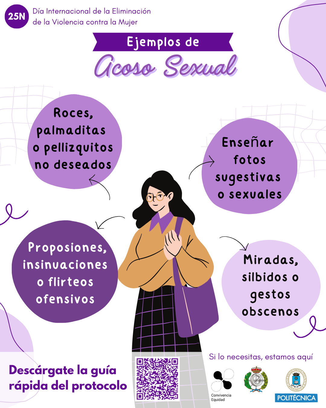 Infografía del Día Internacional de la Eliminación de la Violencia contra la Mujer 2024: Ejemplos de acoso sexual